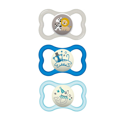 MAM Air Baby Pacifier, for Sensitive Skin, Sterilizer Case, 2 Pack, 16+ Months, Boy