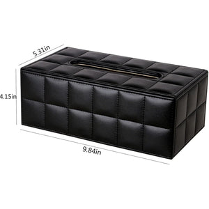 High-end Fashion PU Leather Tissue Box Holder Business Black, Rectangular Napkin Holder Drawer Paper Dispenser, Home Office Car Tissue Holder with Magnetic Bottom (Black Checkered)