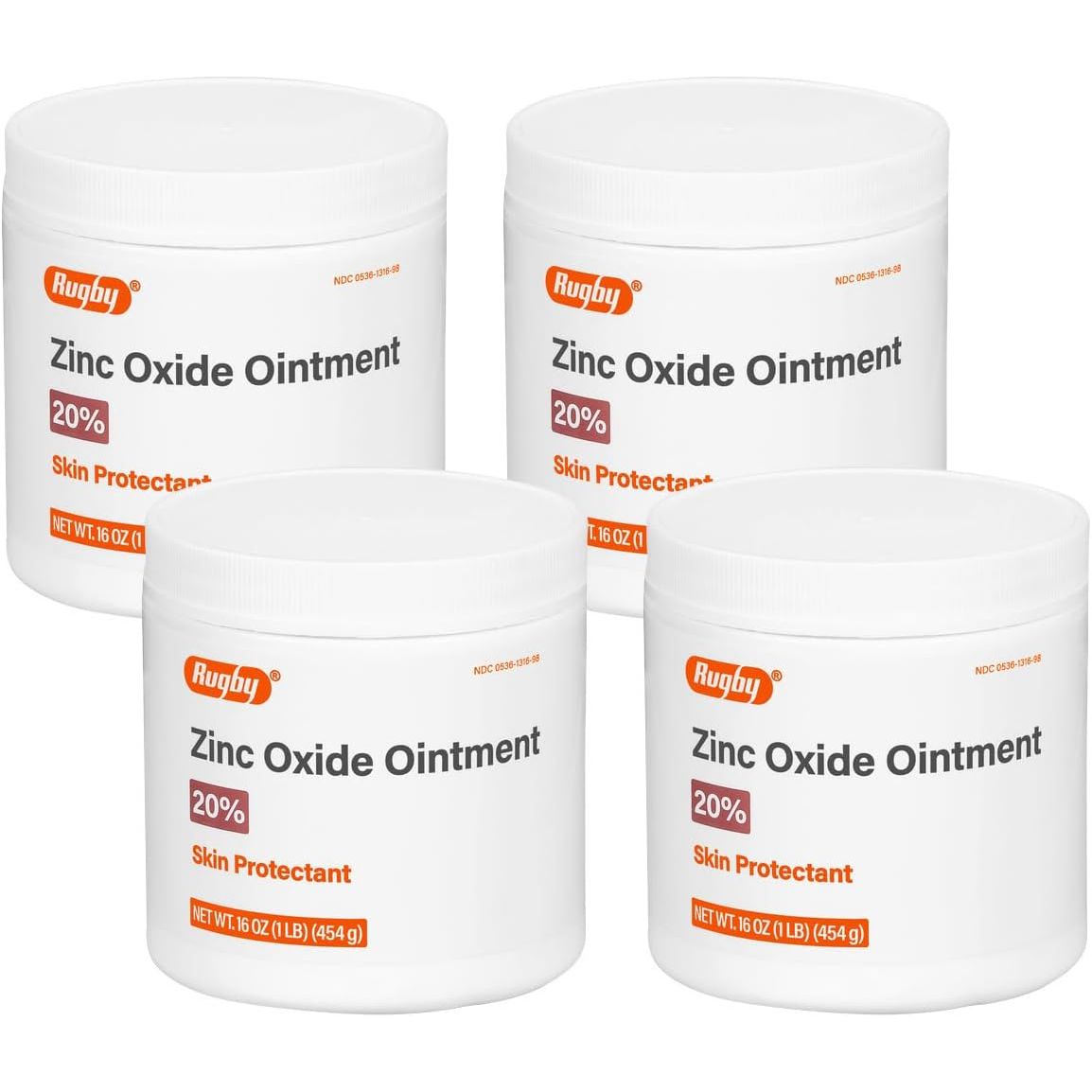 Rugby Zinc Oxide Ointment Skin Protectant - 20% - 16 Oz (1lb) (454 g) (4 Pack)