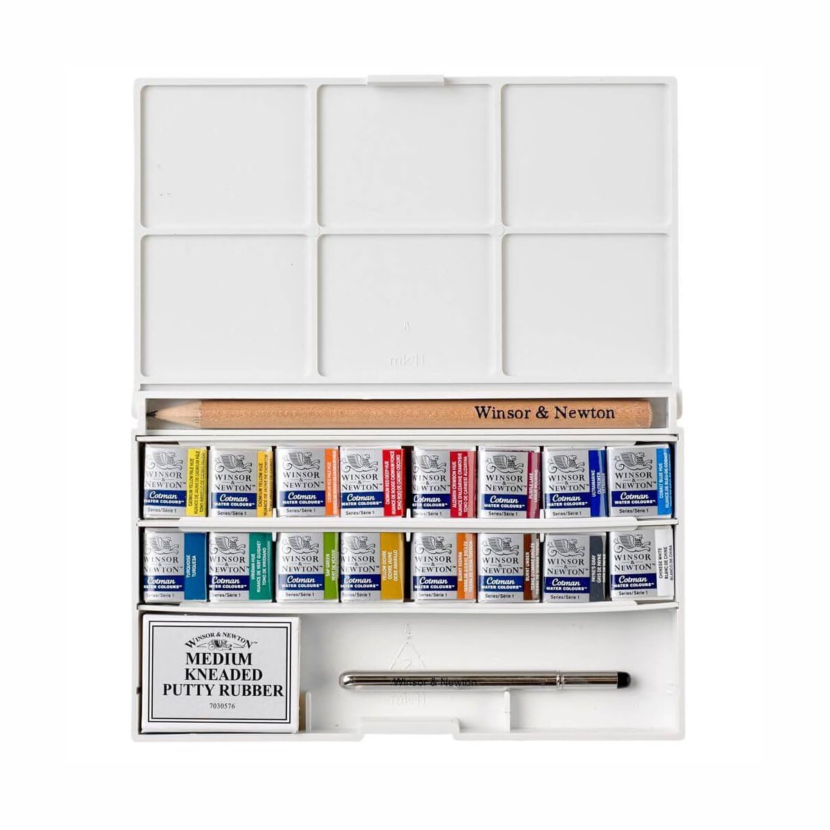 Buy now Winsor & Newton Cotman Watercolor Paint Set, Field Pocket Set, 12 Half Pan w/ Brush, Sponge, Bottle at indiglob india