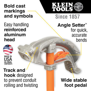 Buy now Klein Tools 51607 Aluminum Conduit Bender Full Assembly, 3/4-Inch EMT, 1/2-Inch Rigid, Wide Foot Pedal, Benchmark Symbols and Angle Setter at indiglob india
