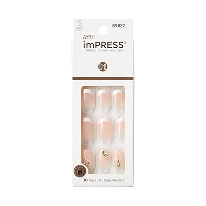 KISS imPRESS No Glue Mani Press On Nails, Design, 'Dorothy', Pink, Short Size, Squoval Shape, Includes 30 Nails, Prep Pad, Instructions Sheet, 1 Manicure Stick, 1 Mini File