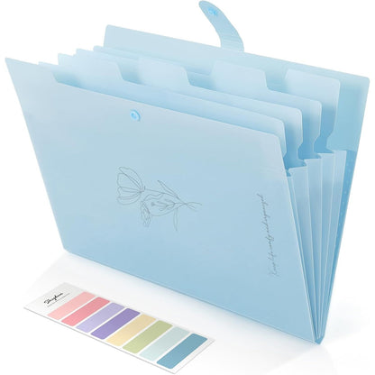 SKYDUE Expanding File Organizer with 5 Pockets, Accordion File Folders with Labels, Portable Document Paper Bill Receipt Organizer, Home College School Office Supplies, Letter Size,Babyblue