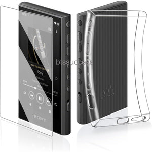 Soft Clear TPU Protective Shell Skin Case Cover for Sony Walkman NW-A300 Series NW-A306 NW-A307 (Clear case and Glass)