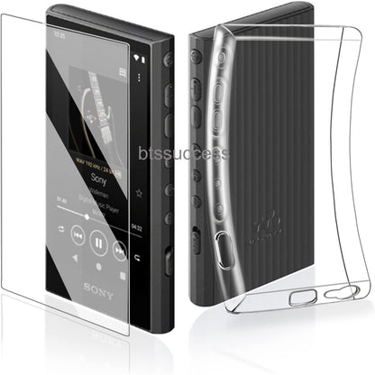 Soft Clear TPU Protective Shell Skin Case Cover for Sony Walkman NW-A300 Series NW-A306 NW-A307 (Clear case and Glass)