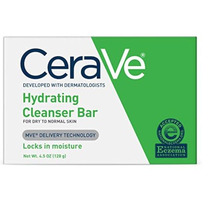 CeraVe Hydrating Cleanser Bar - Soap-Free Body and Facial Cleanser with 5% Moisturizing Cream - 4.5 Ounce Bar