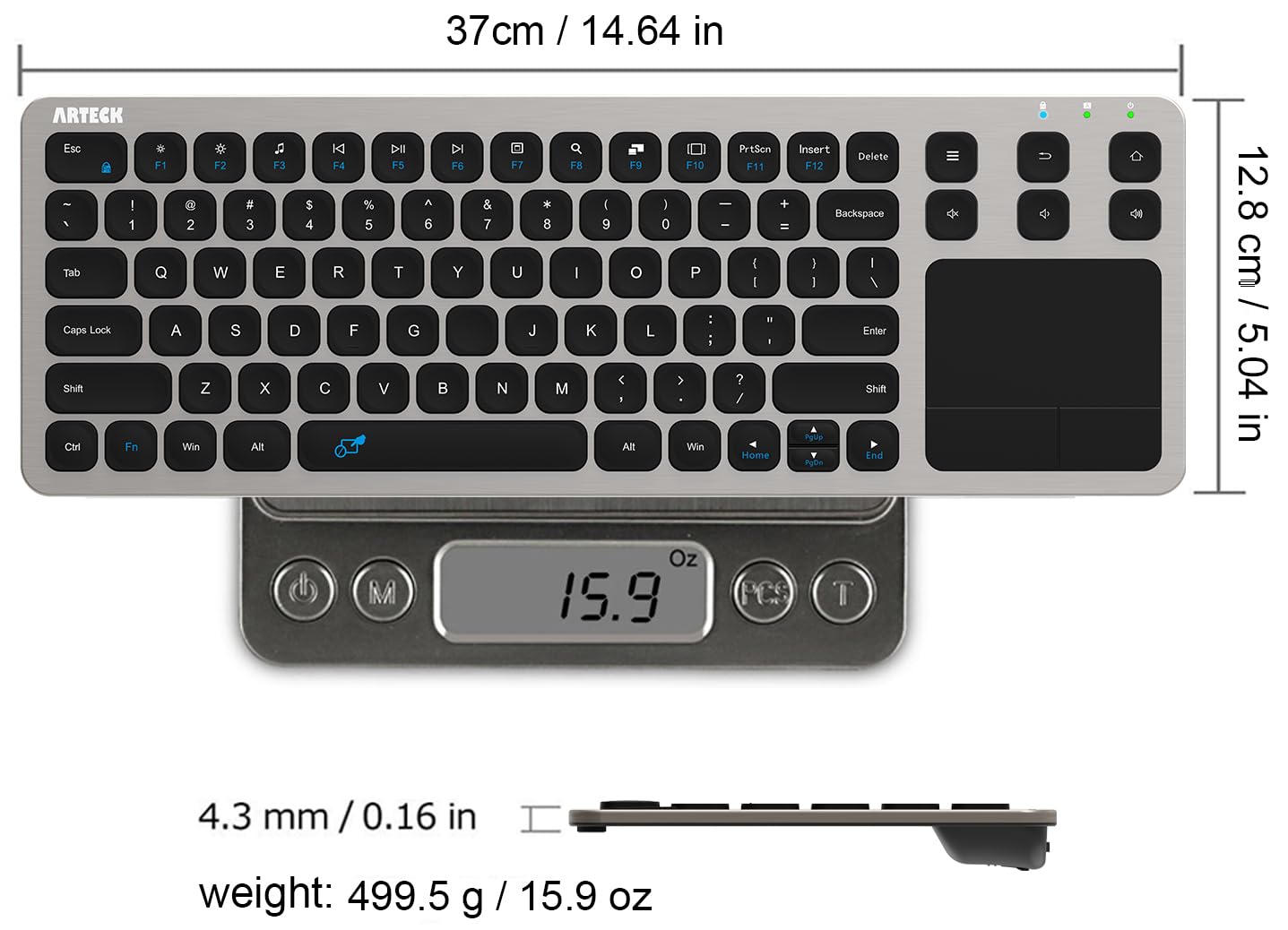 Buy now Arteck 2.4G Wireless Touch TV Keyboard with Easy Media Control and Built-in Touchpad Mouse Solid Stainless Ultra Compact Full Size Keyboard -Connected Computer, Smart TV, HTPC at indiglob india