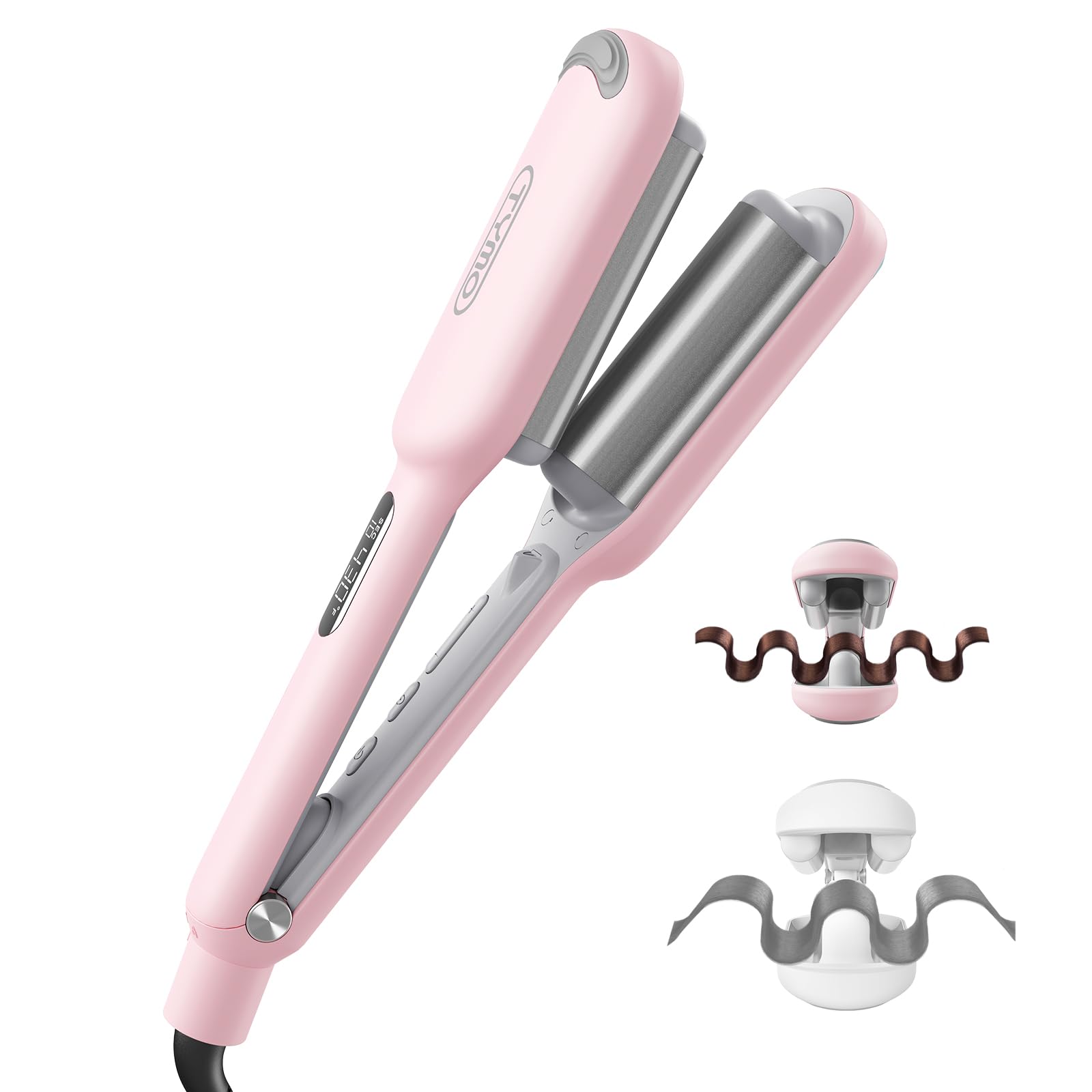 Buy now Curling Iron Hair Crimper Waver - TYMO ROVY Beach Waves Curling Wand, Ionic Deep Waver Hair Curler Tool with Ceramic 3 Barrel for Women, Dual Voltage, Anti-Scald, Easy to Use, Pink, 1.25 Inch at indiglob india