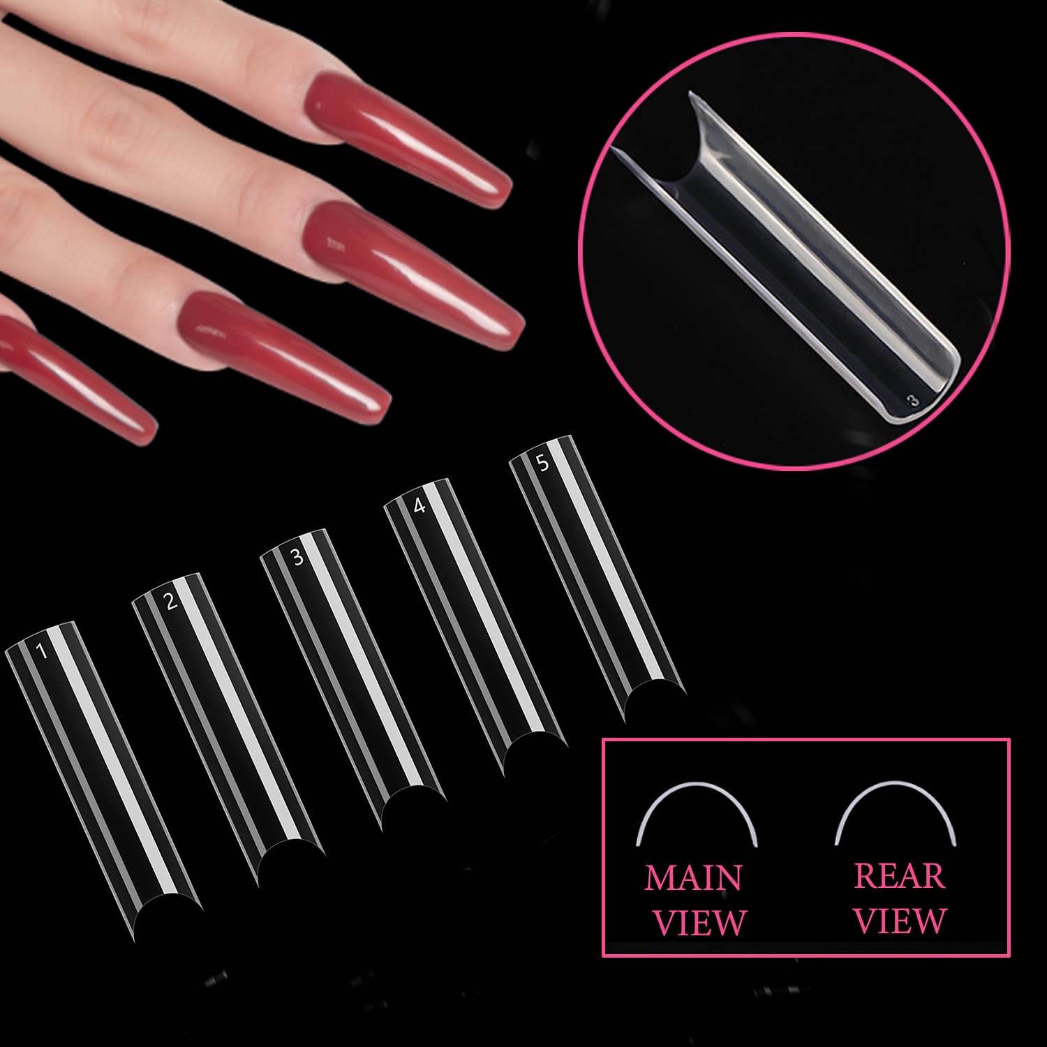 500 Pcs Clear Extra Long C Curve False Nail Tips,XXL C Curve Acrylic Fake Nail Tips with Bag for Nail Salon and DIY, Extra Long French Tips Half Cover Straight Square Nail Tips 10 Sizes - My Store
