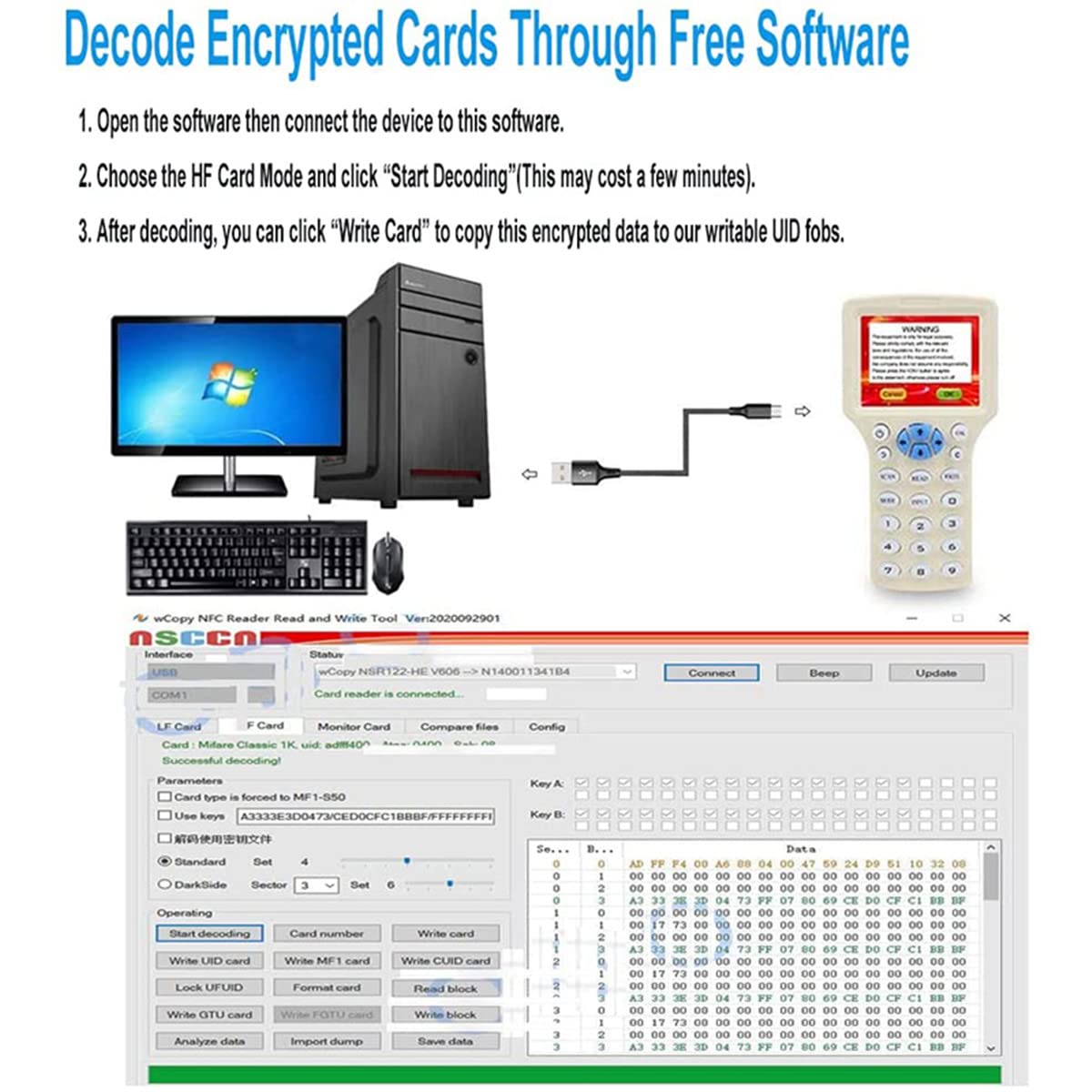 Buy now English 10 Frequency RFID NFC Card Copier Reader Writer for IC ID Cards and All 10pcs 125kHz Cards+10pcs ID 125kh Key Fobs+10pcs 13.56mhz UID Key +1USB at indiglob india