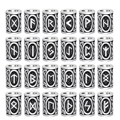 Buy now 24Pcs Norse Vikings Runes Hair Beard Beads for Bracelets Pendant Necklace DIY,Braiding Beads for Hair Braids Antique Silver Beard Ring Viking Beads Kits(Include 2Pcs Pull Hair Pin) at indiglob india