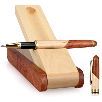 Luxury Wooden Ballpoint Pen Gift Set with Business Pen Case Display, Nice Writing Pen with Box and Gel Ink Refills Fancy Business Wood Pens Stand for Men Women Designer Cool Executive Pen