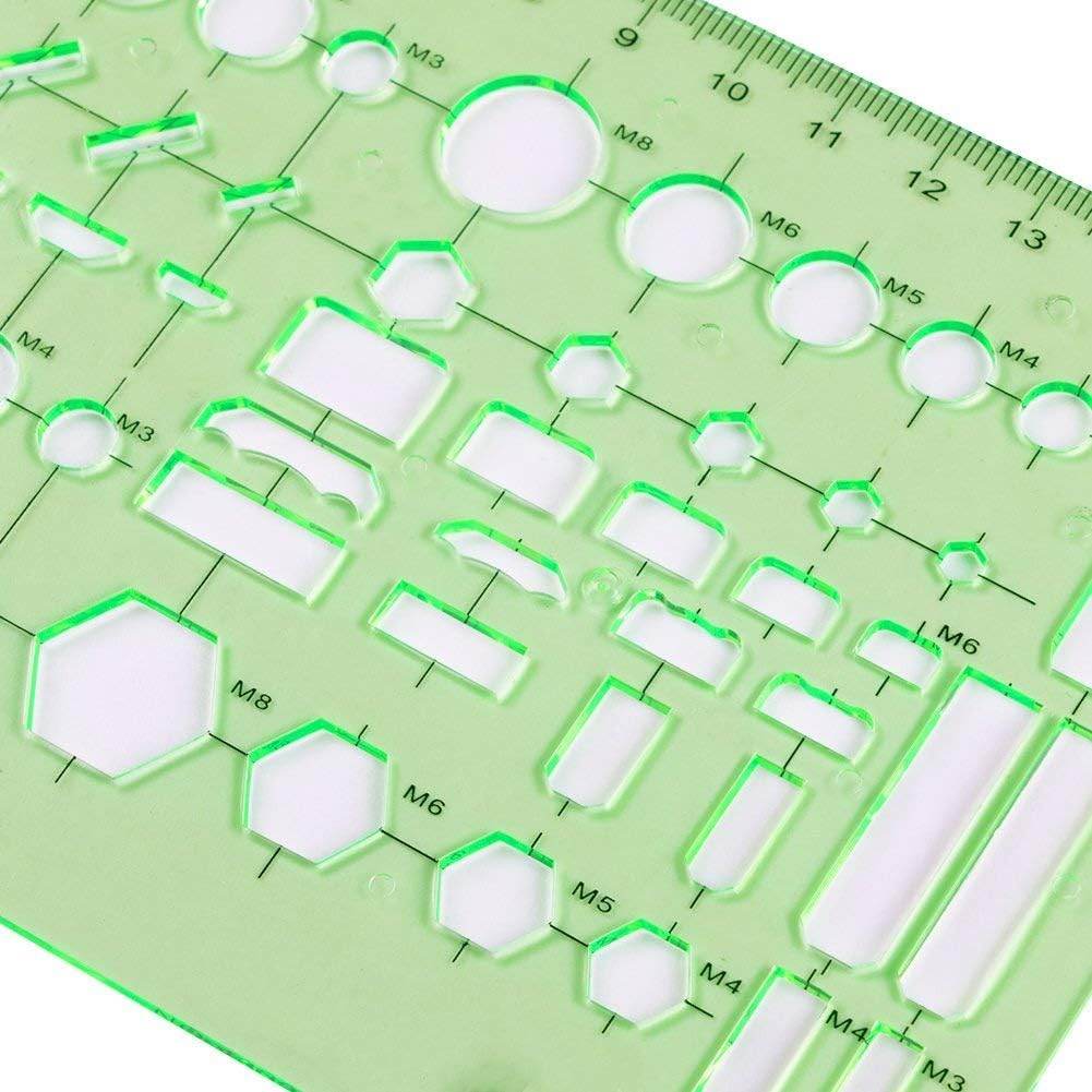 11 Pieces Geometric Drawings Templates Stencils Plastic Measuring Template Rulers Clear Green Shape Template for Drawing Engineering Drafting Building School Office Supplies - My Store