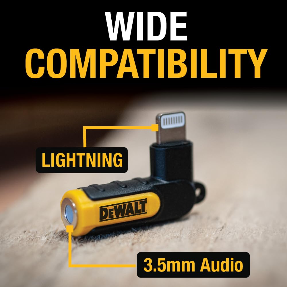 Buy now DEWALT Heavy Duty 3.5mm to Lightning Adapter, 90Degree L Connector Female to 3.5mm Male Headphone Jack Adapter for iPhone, Compatible Lightning to 3.5 mm Headphone Jack Adapters, Adapts Legacy Devices at indiglob india