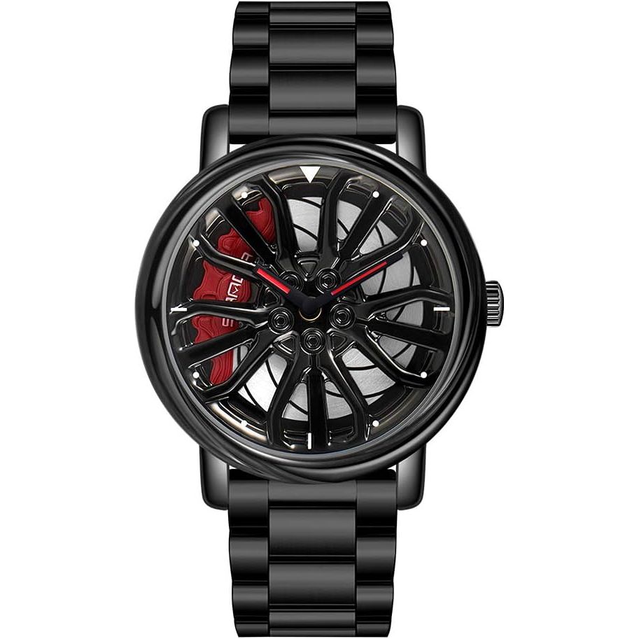 GORBEN Men's Creative 3D Car Wheel Rotating Wrist Watch
