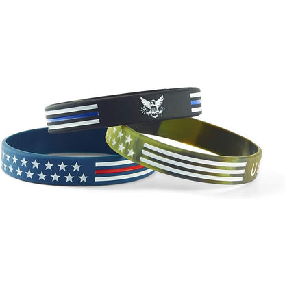 American Flag Rubber Bracelets Silicone Wristbands for Department,Officers,Veterans,American Patriots, Army fans Sport Fans Wearing and Special Gifts for Independence day,Parties,Events