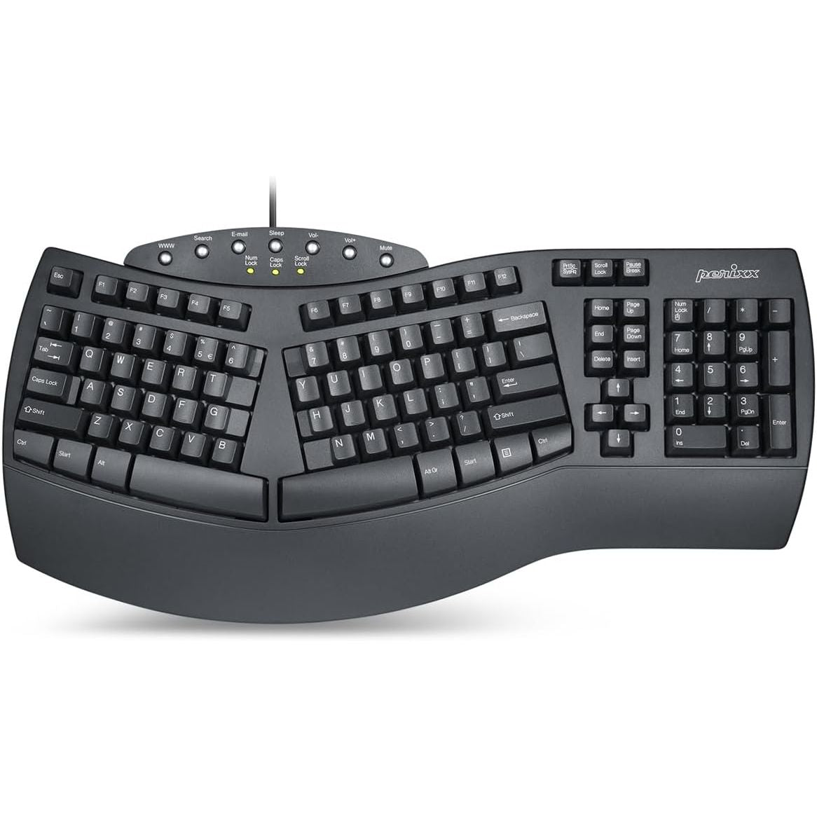 Perixx PERIBOARD-512B Wired Ergonomic Keyboard - Split Keyboard, Wrist Rest, Natural Typing - Wired USB Connectivity - US English - Black