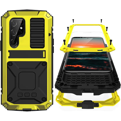 Samsung S22 Ultra Metal Case with Screen Protector Camera Protector Military Rugged Heavy Duty Shockproof Case with Stand Full Cover Tough case for Samsung S22 Ultra (S22 Ultra, Black)