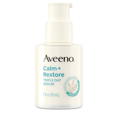 Aveeno Calm + Restore Triple Oat Hydrating Face Serum for Sensitive Skin, Gentle Lightweight Facial Serum Instantly Smooths Skin, Non-Comedogenic, Hypoallergenic & Fragrance-Free, 1 fl. oz