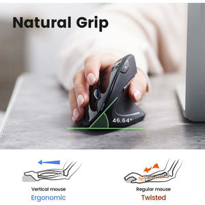 Perixx PERIMICE-813B Bluetooth Vertical Mouse - Wireless 3-in-1 Multi-Device Technology - Travelling Carry Bag - Black - Right Handed