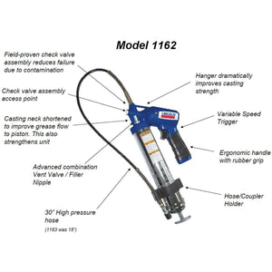 Buy now Lincoln 1162 Pneumatic Grease Gun with 30" High-Pressure Hose and Coupler, Variable Speed Trigger, 6,000 PSI, Fully Automatic, Continuous Operation, Combination Filler Coupler Air Bleeder Valve at indiglob india