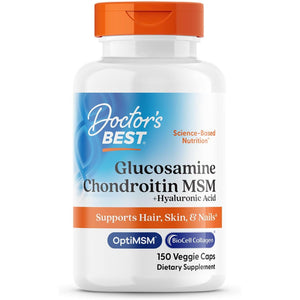 Doctor's Best Glucosamine Chondroitin MSM + Hyaluronic Acid with OptiMSM Featuring Biocell Collagen, Joint Support, Non-GMO, Gluten & Soy Free, 150 Caps