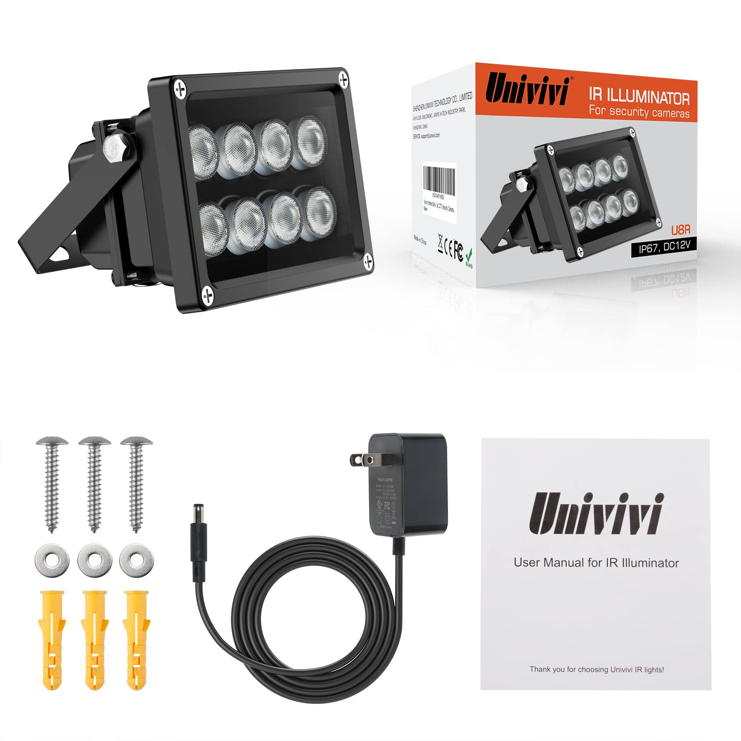 Buy now Univivi IR Illuminator 90 Degree Wide Angle 8-LEDs IR Infrared Light 850nm Infrared Illuminator for Night Vision IP67 Waterproof Outdoor for Security Cameras at indiglob india