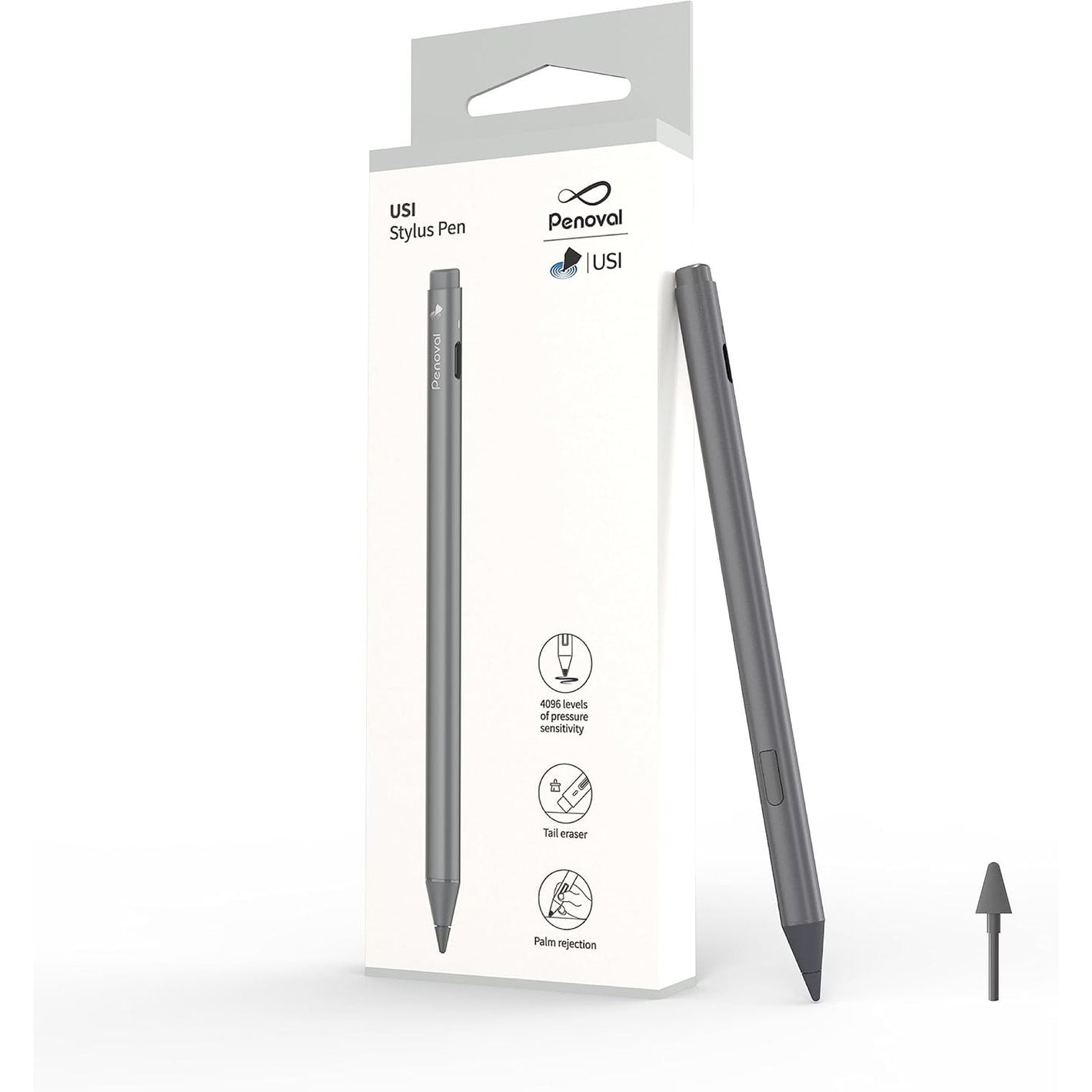 Penoval USI Stylus Pen for Chromebooks - 4096 Levels Pressure, Tail Eraser, Spare Tip
