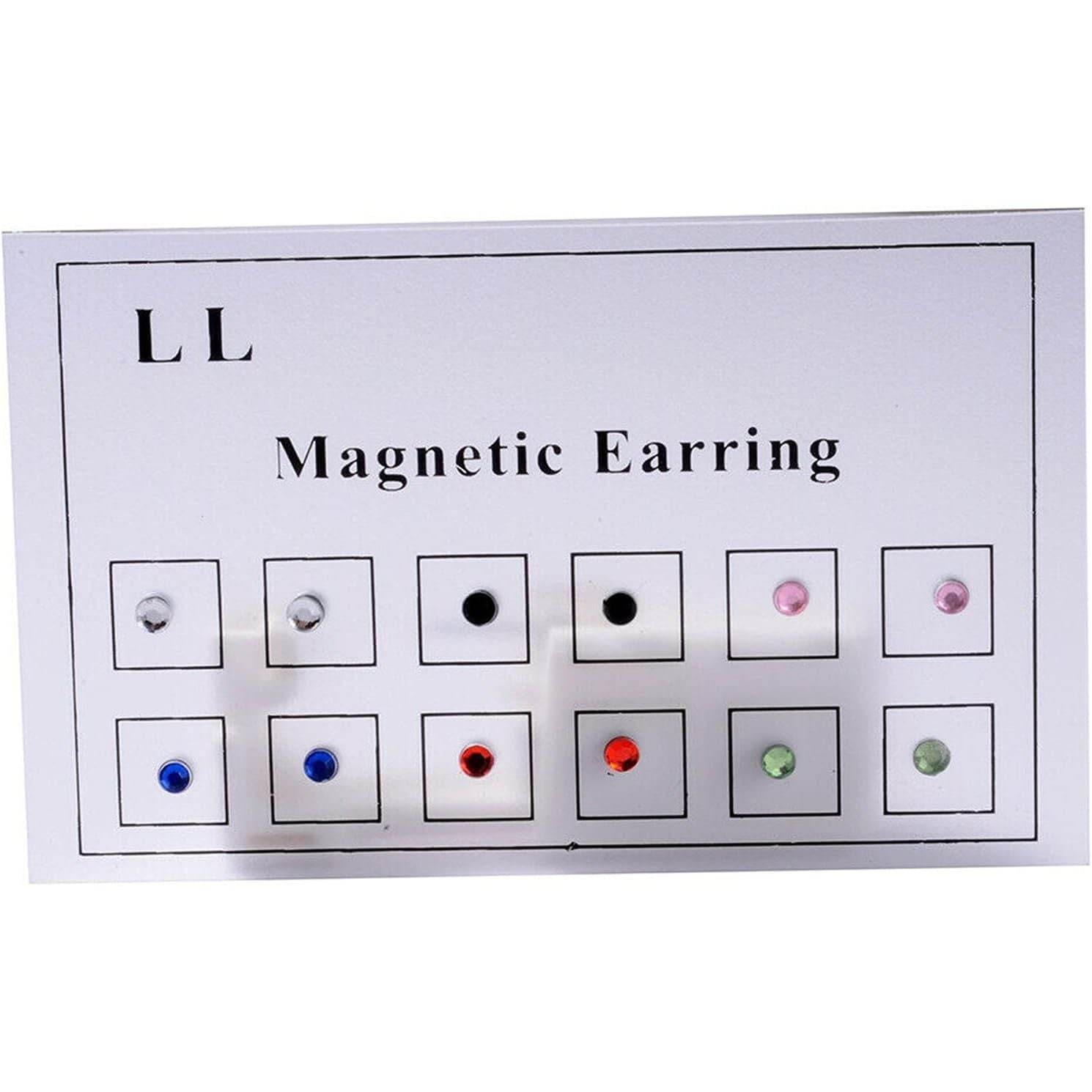 12pcs Crystal Magnetic Stud Earring Magnet Ear Lip Stud Non Piercing, Women Men Steel Crystal Fake Lip Ring Clip Nose Ring Fake Cheater Jewelry Gift - My Store