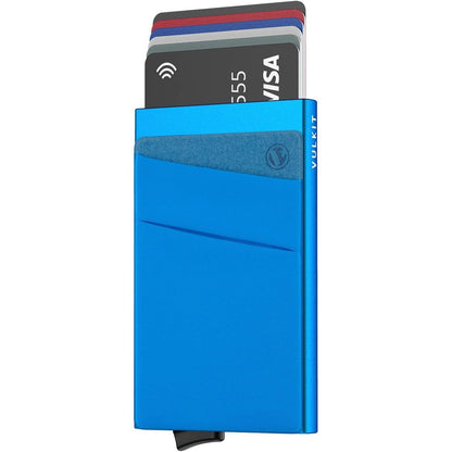 VULKIT Card Holder with Money Pocket Pop Up Wallet RFID Blocking Slim Metal Bank Card Case Holds 5 Cards and Notes