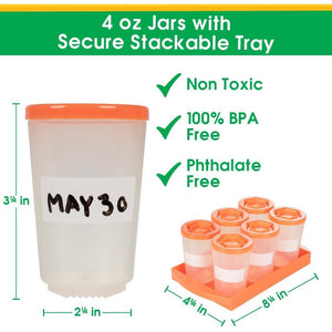 Baby Food Storage Containers w Interlocking Lids, 6 Pack- 4oz Reusable Leakproof Plastic Jars w Locking Tray- Freezer, Microwave & Dishwasher Safe- BPA/PVC Free, Compatible with Bullet Blender