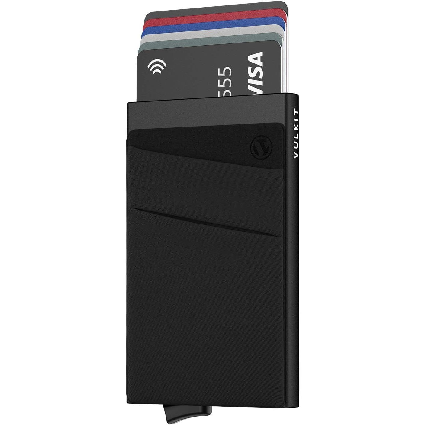 VULKIT Card Holder with Money Pocket Pop Up Wallet RFID Blocking Slim Metal Bank Card Case Holds 5 Cards and Notes