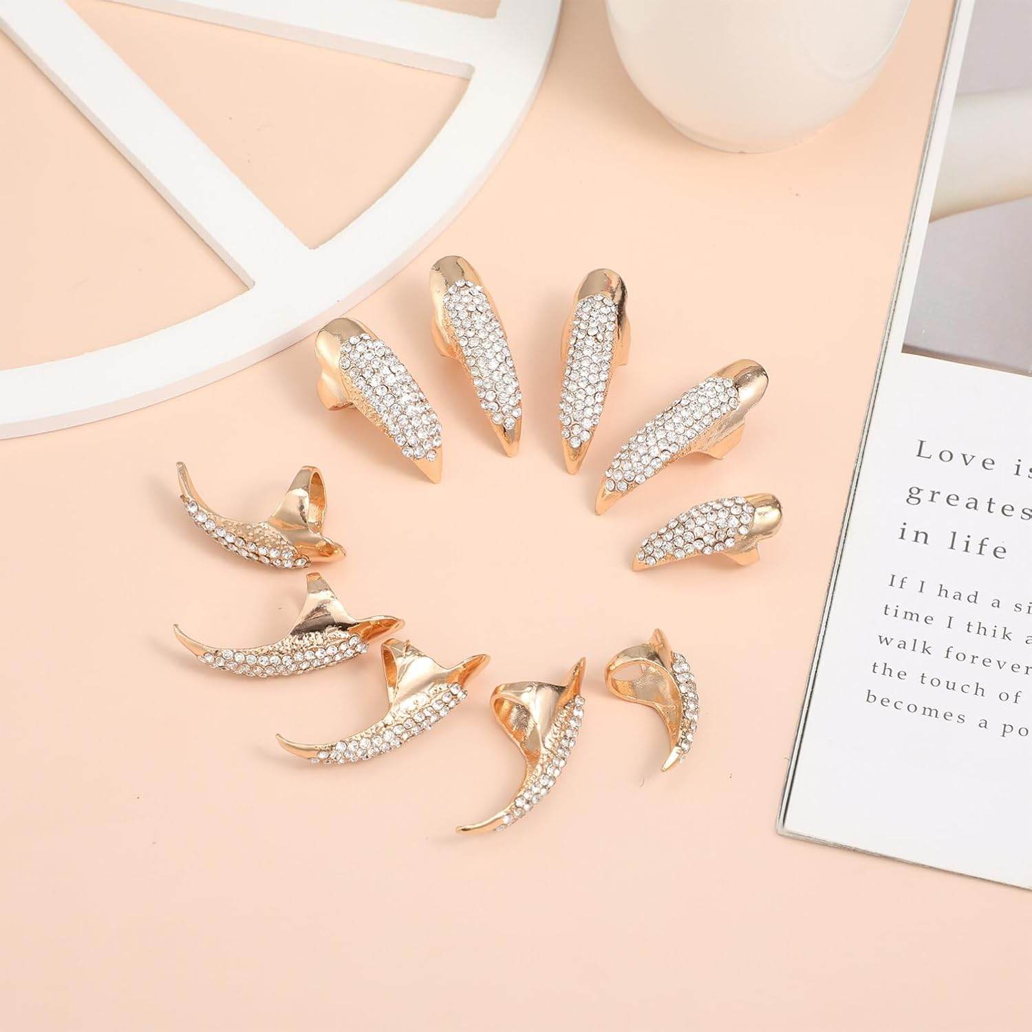 10pcs Halloween False Nail Alloy Gothic Punk Style Talon Claw Paw Finger Rings Cosplay Decoration (3 Sizes) - My Store