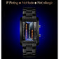 Men's Creative Binary Matrix Blue LED Digital Waterproof Watch Stainless Steel Military Silver Watches