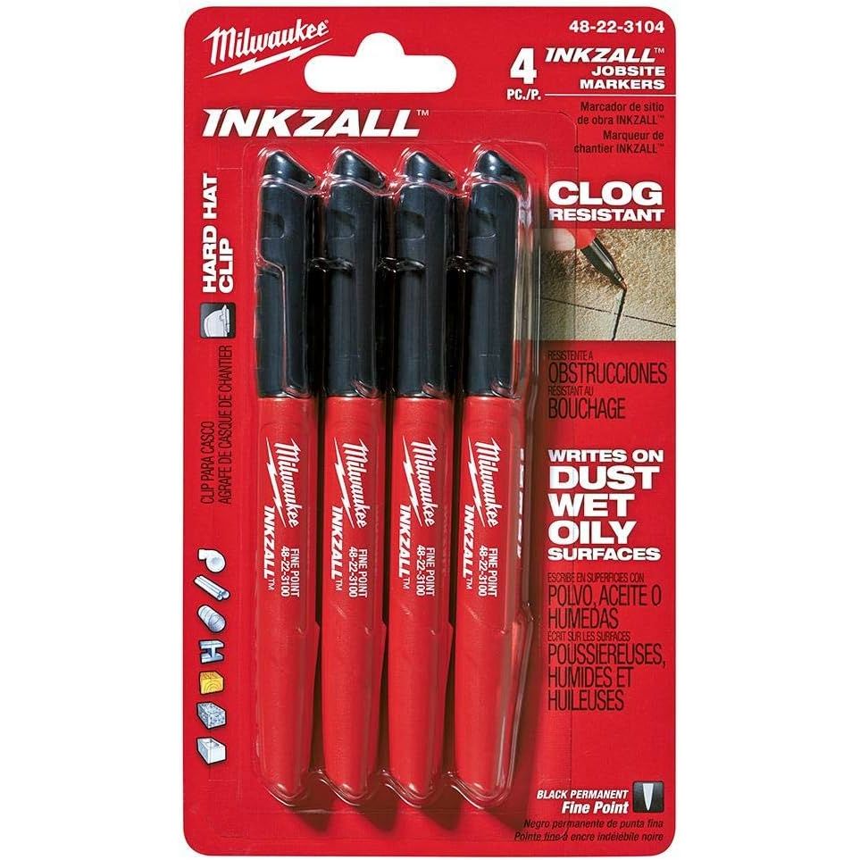 Milwaukee 48-22-3104 Inkzall Point Marker, Fine, Black, 4-Pack