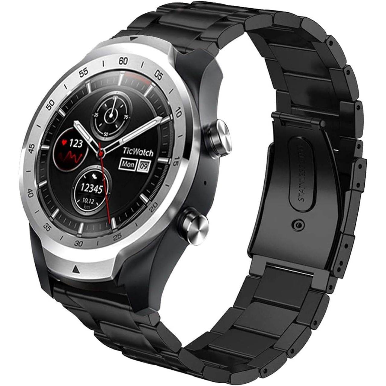 Aimtel Compatible with TicWatch Pro 3 Band/Pro 4G LTE/Pro 2020 Bands, 22mm Stainless Steel Wristband Metal Replacement Strap for Ticwatch Pro Series Smartwatch (Black) - My Store