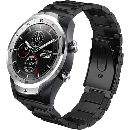 Aimtel Compatible with TicWatch Pro 3 Band/Pro 4G LTE/Pro 2020 Bands, 22mm Stainless Steel Wristband Metal Replacement Strap for Ticwatch Pro Series Smartwatch (Black)