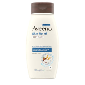 Aveeno Skin Relief Body Wash with a Gentle Coconut Scent & Triple Oat Formula, Daily Cleanser for Sensitive Skin Leaves Itchy, Dry Skin Feeling Soothed & Moisturized, Soap-Free, 18 fl. oz
