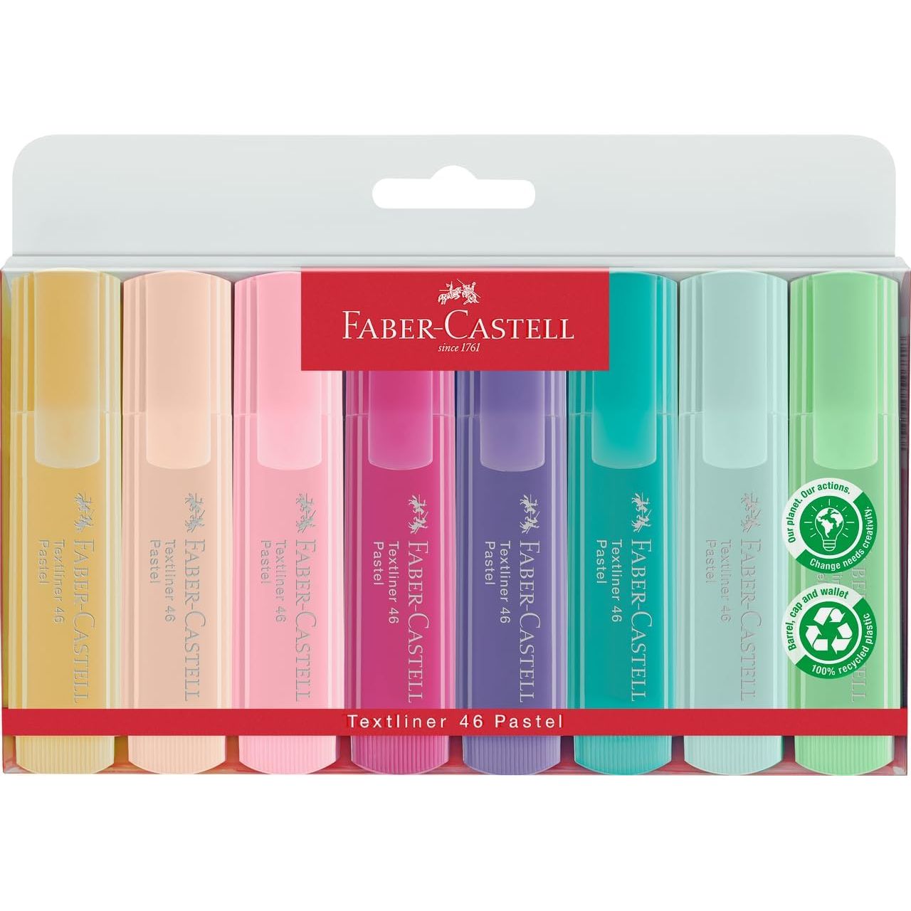 Faber-Castell Pastel Highlighters Set - 8 Chisel Tip Highlighter Pens in Assorted Pastel Colors