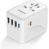 TESSAN Universal Travel Adapter, International Power Adapter 5.6A 28W 3 USB C 2 USB A Ports, Travel Worldwide Plug Adaptor, Outlet Wall Charger for Europe UK EU AUS (Type C/G/A/I) - Milky white