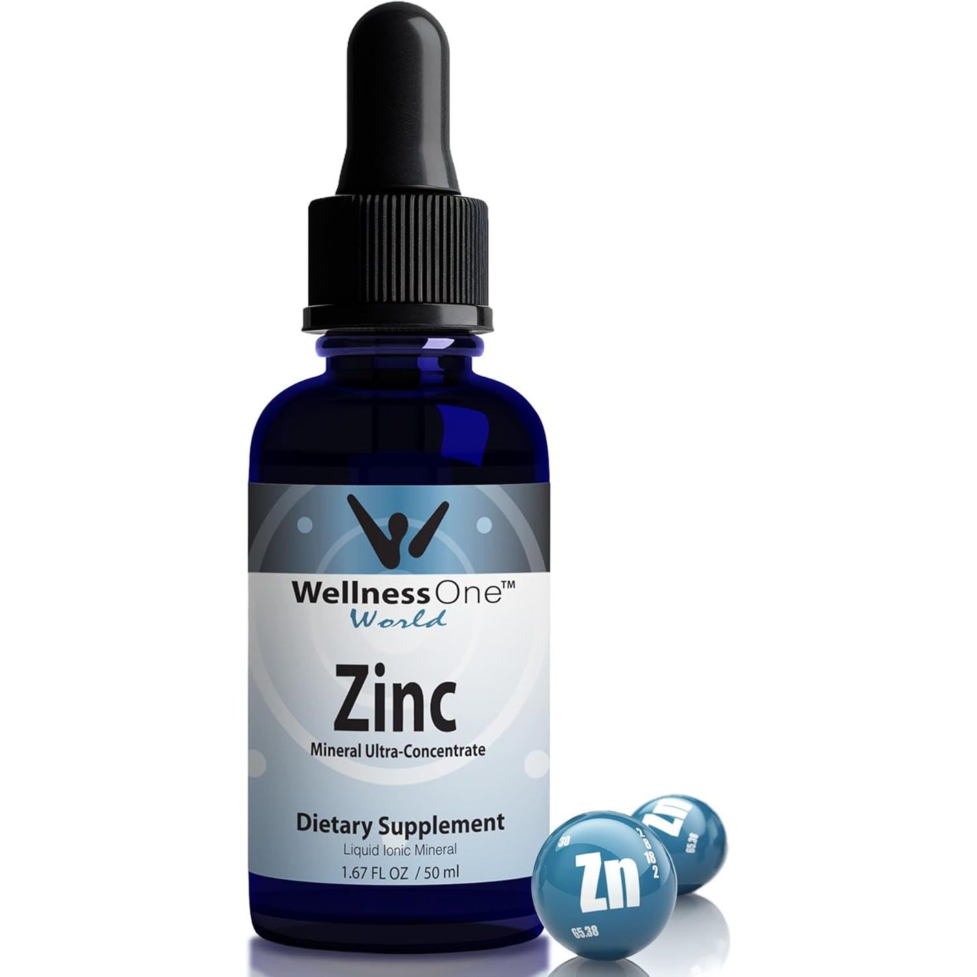WellnessOne Ionic Liquid Zinc Drops for Immunity Support - Highly Absorbable Zinc Liquid Supplements for Kids & Adults - USA Tested, Vegan, Non-GMO, Gluten-Free, 1.67 fl oz