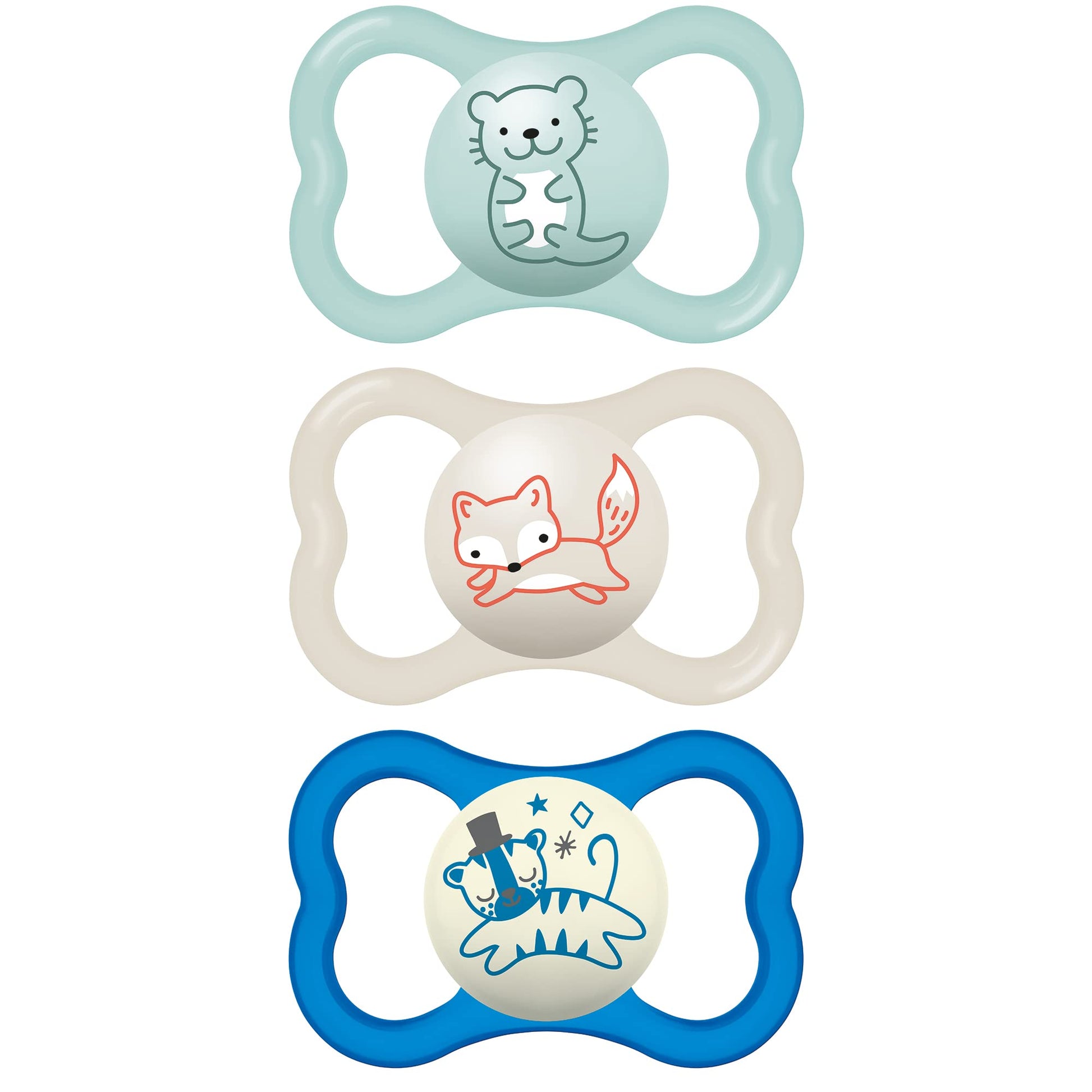 Buy now MAM Air Pacifier for Babies 6-16 Months, Extra Air Flow for Sensitive Skin, Glows in The Dark, Developed with Medical Experts, BPA-Free Skin Soft Silicone, 2 Count, with Sterilizer Case at indiglob india