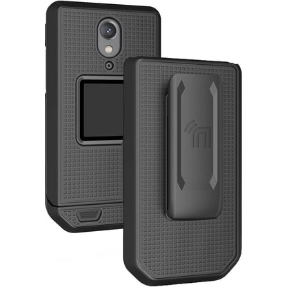Case with Clip for CAT S22 Flip Phone, Nakedcellphone [Black] Slim Hard Shell Cover and [Rotating/Ratchet] Belt Hip Holster Holder Combo