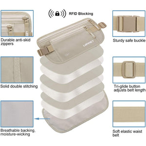 Travel Money Belt Hidden Waist Stash Wallet RFID Blocking Anti-Theft Passport Holder for Men Women, Cream