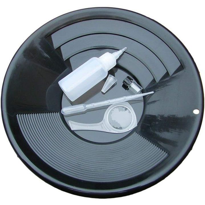 12" Black Gold Pan - Panning Kit, Bottle Snuffer, & Vial - Mining Prospecting