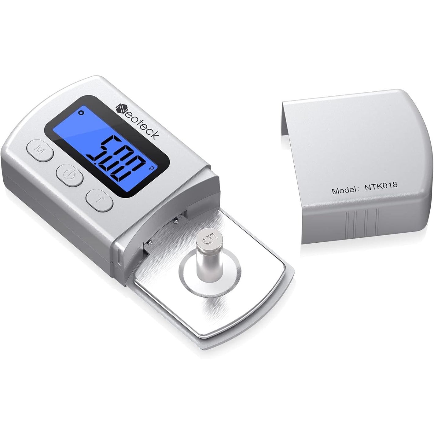 Neoteck Digital Turntable Stylus Force Gauge 0.01g/5.00g with Blue LCD Backlight Turntable Stylus Pressure Gauge with 5g Weight & Leather Case Accurate Tracking for Tonearm Phono Cartridge-Silver