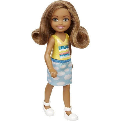 Barbie Chelsea Doll (6-inch Brunette) Wearing Skirt with Cloud Print and White Shoes, Gift for 3 to 7 Year Olds - My Store