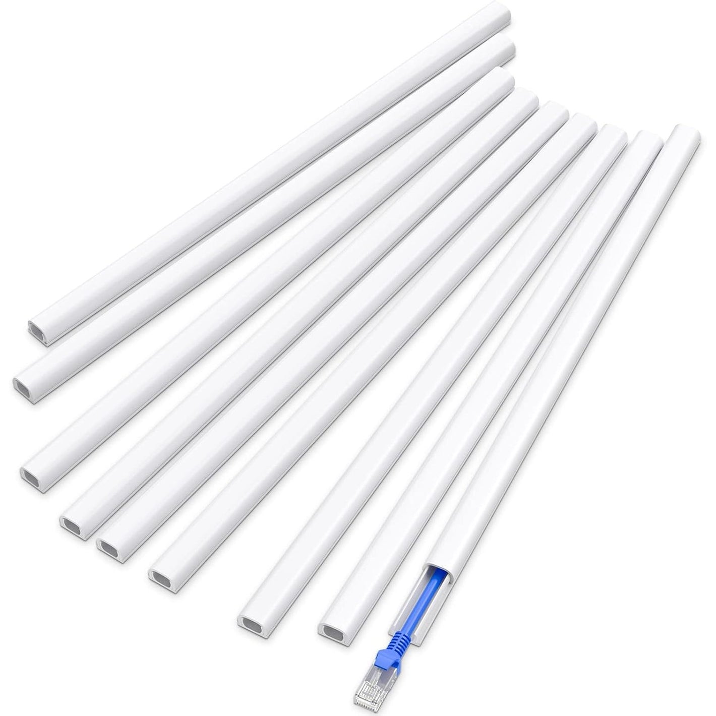 Delamu 128in Cord Hider for 1 Cord, Self-Adhesive Cord Covers for Wires on Wall, Easier Install Wire Covers for Cords on Wall, Cable Wire Hider, Cable Cover Management Raceway, W0.48 H0.3in, White