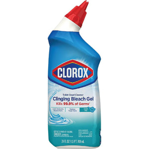 Clorox Toilet Bowl Cleaner, Clinging Bleach Gel, Cool Wave Scent, 24 Ounces