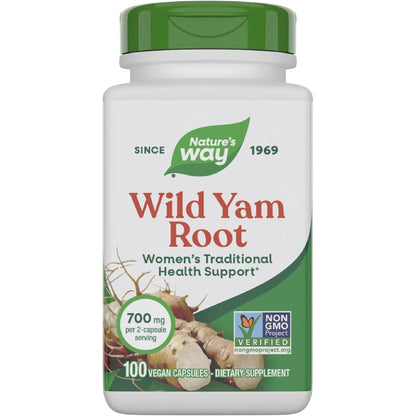 Nature's Way Wild Yam Root Capsules, Women's Traditional Health Support*, 700 mg per 2-Capsule Serving, Non-GMO Project Verified, 100 Vegan Capsules (Packaging May Vary)